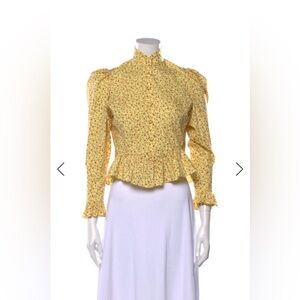 Batsheva Grace puff sleeve shirt yellow with red flowers size 0